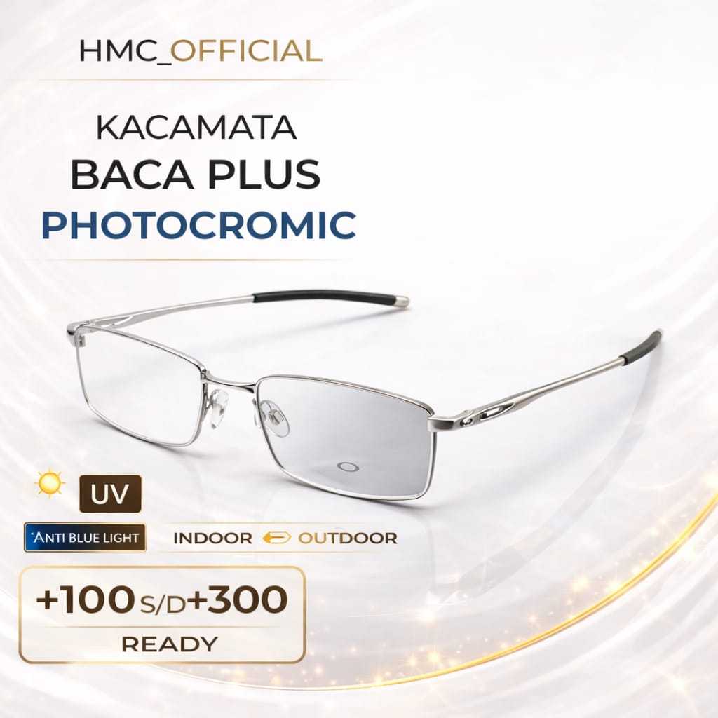 Kacamata Baca Plus Photocromic BLUERAY BLUECROMIC Pria Wanita Frame Sport Titanium +100+150+175+200