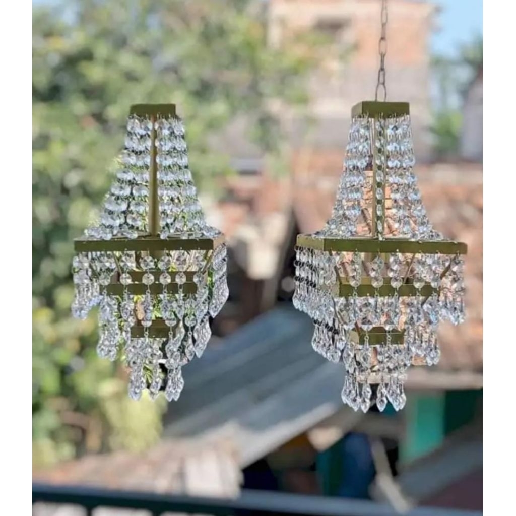 lampu gantung kristal dekorasi, lampu hias pelaminan, lampu gantung kristal akrilik