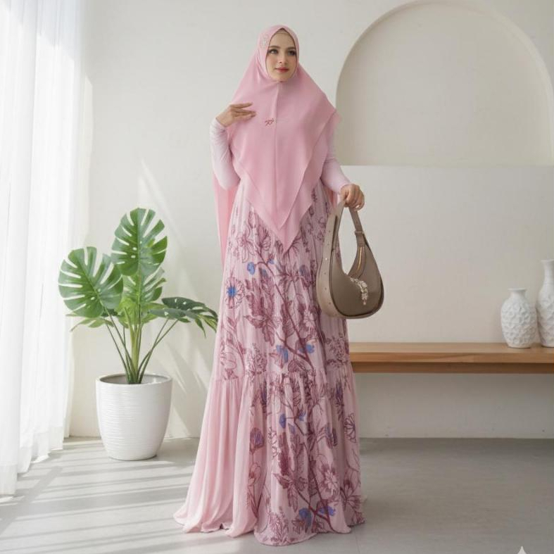 AZELLA set gamis khimar ceruty syari free bross Eldeena by RHYN