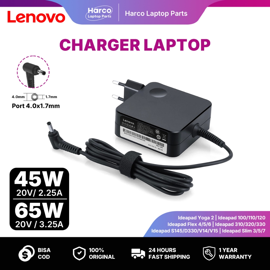 [GARANSI 1 TH] Charger Laptop Lenovo Original Small Plug Pin Bulat lodeapad 100 100-14 110 110S 120 