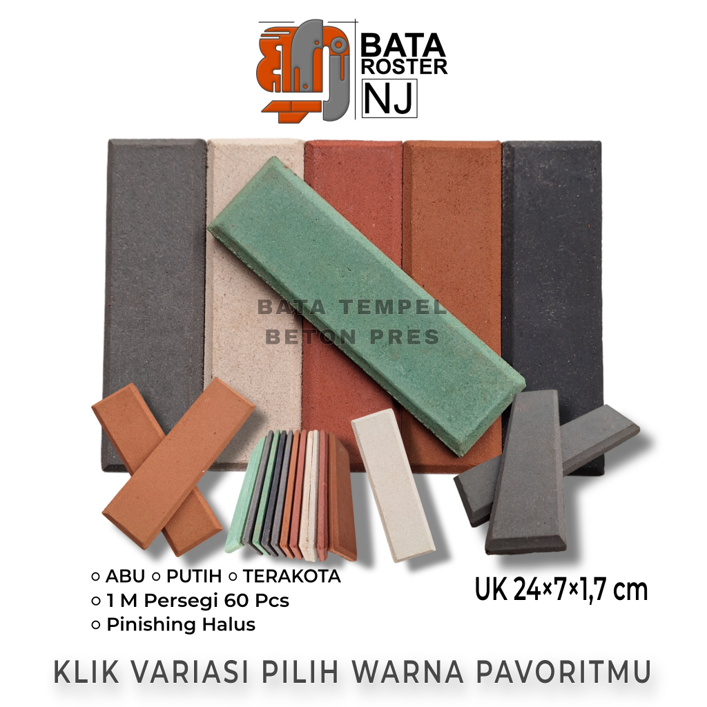 BATA ROSTER NJ - Bata Tempel Beton 24 x 7 x 1,7 Cm, Warna | Putih | Terakota | Abu | Hitam. Expose B