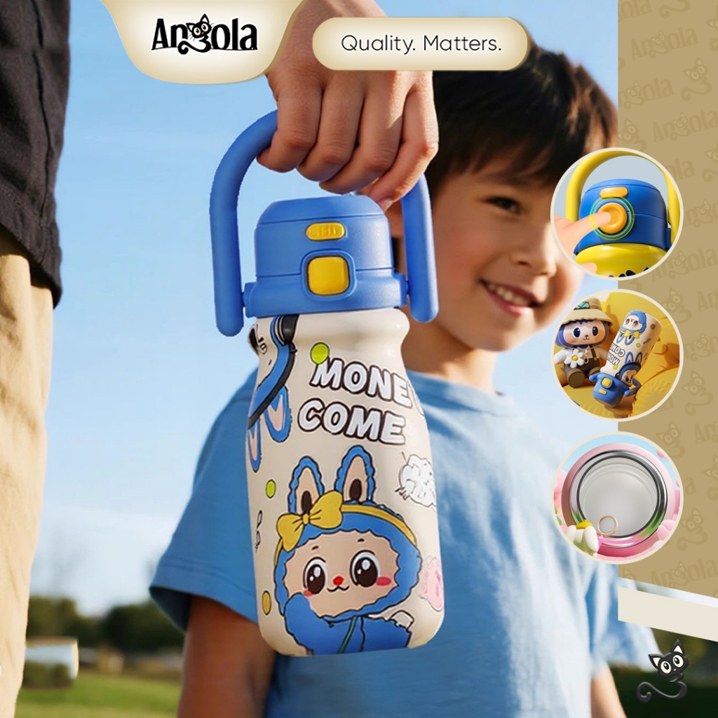 ANGOLA Tumbler Botol Minum Stainless Steel 500ml Cute Cartoon W21 Botol Minum Sedotan/Tahan Panas & Dingin