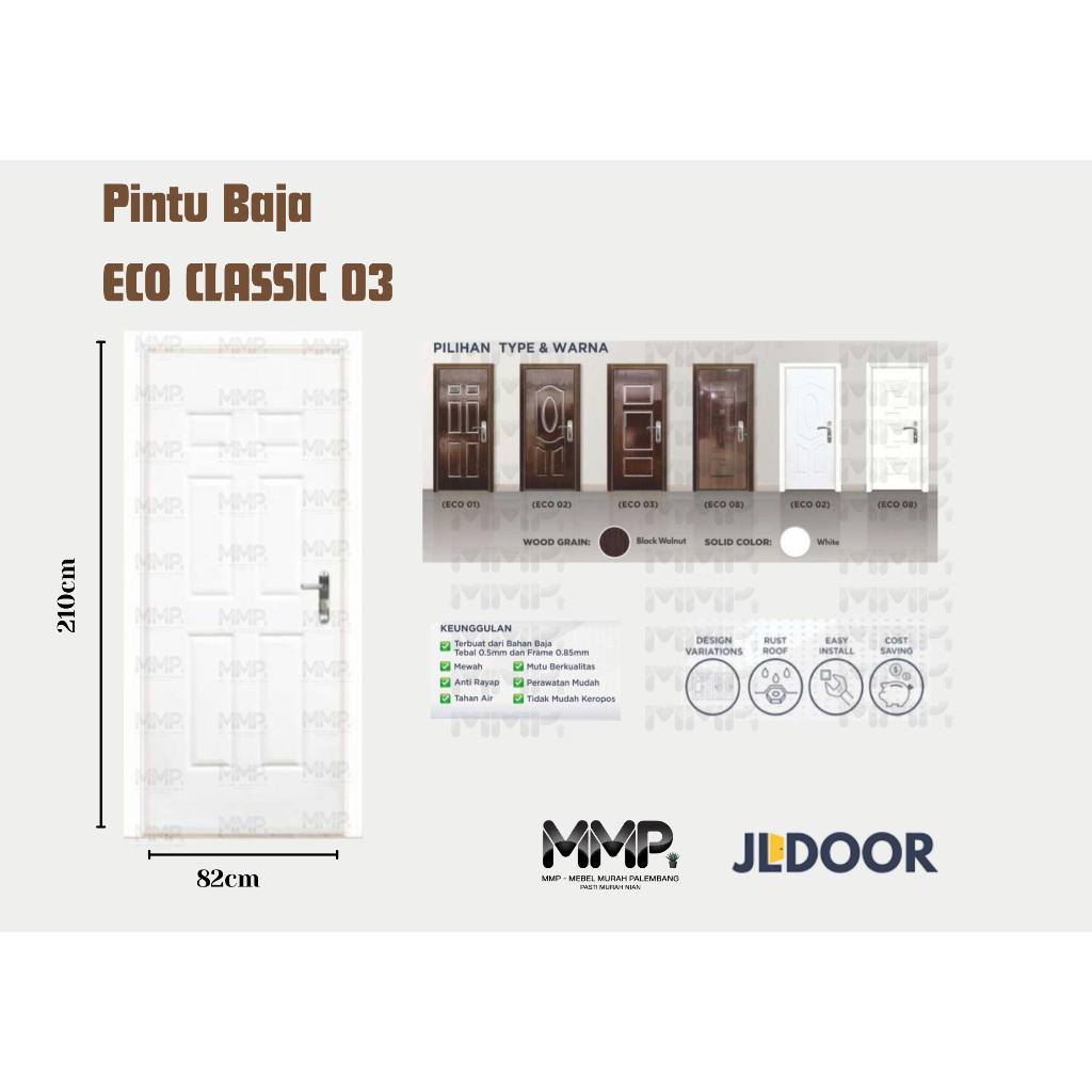 Pintu Baja JL DOOR ECO 3 Classic | Pintu Baja Kamar Utama Murah Palembang