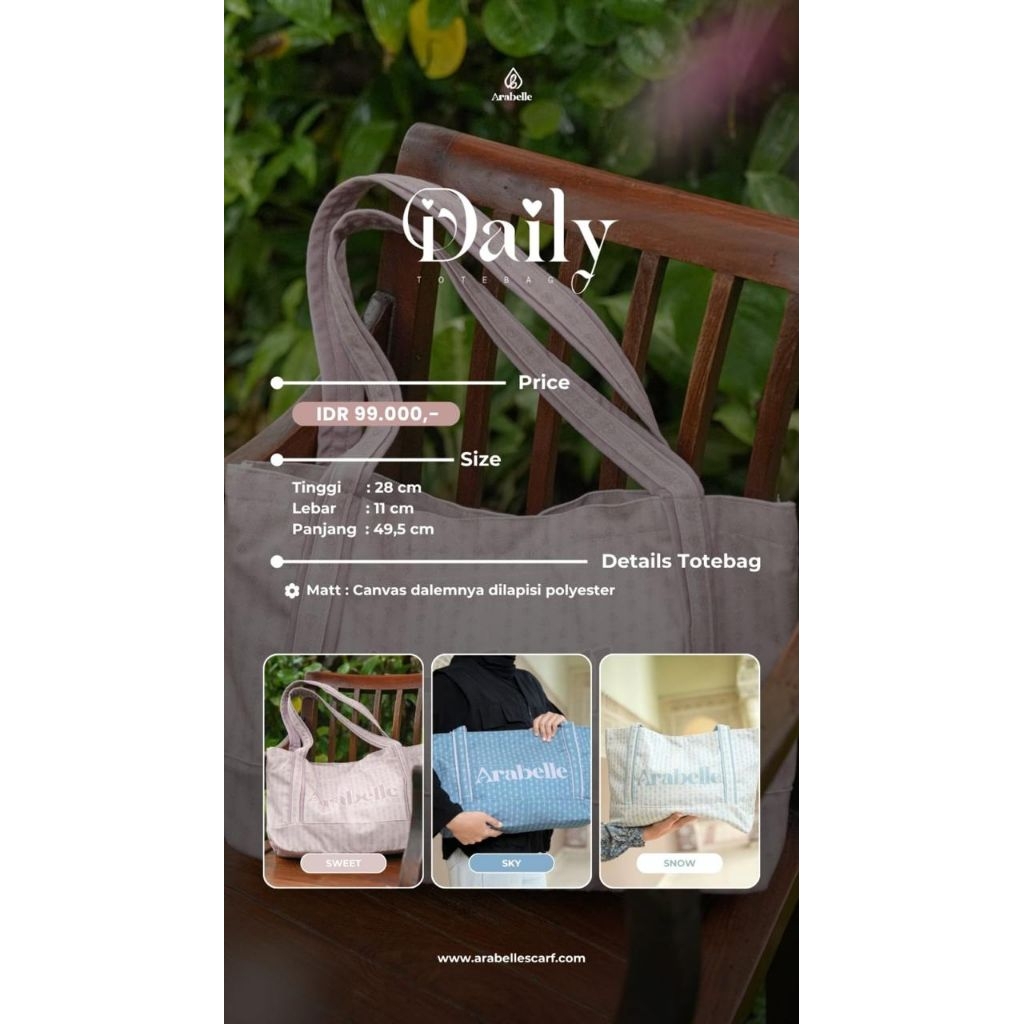 Totebag arabelle, tas daily arabelle, totebag canvas, totebag cantik