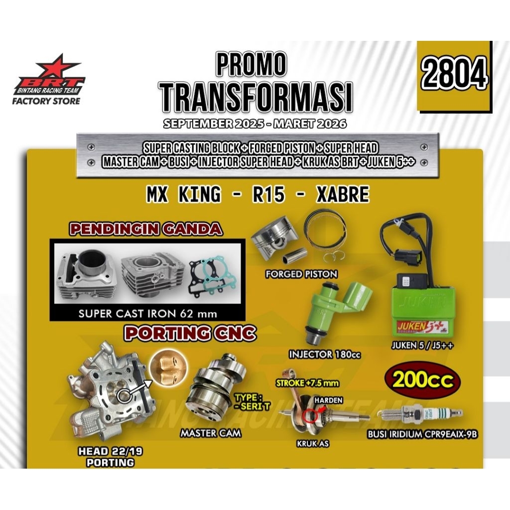PAKET TOURING / PAKET BORE UP BRT 200cc MX KING / R15 / XABRE