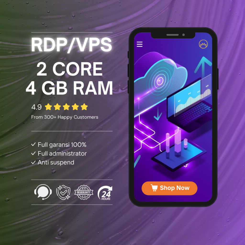 RDP / VPS 2 CORE 4 GB RAM FULL ADMINISTRATOR FULL GARANSI