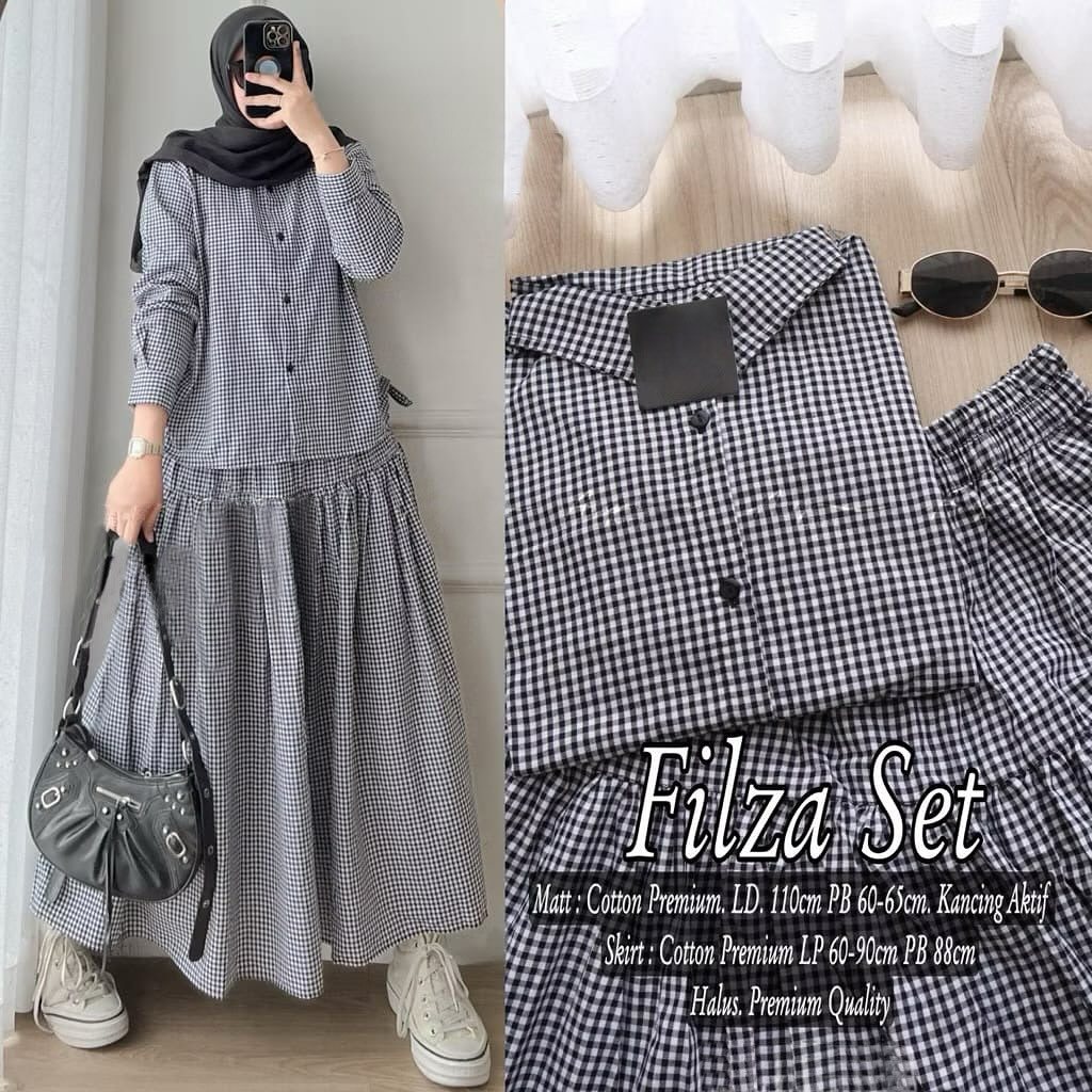 Filza Set Baju Setelan Lebaran Wanita Terbaru Bahan Katun Premium One Set 2in1 Wanita Kekinian