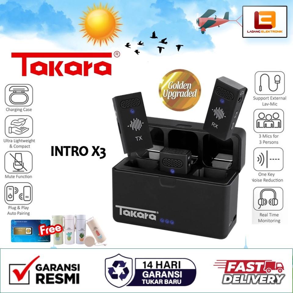 Takara Intro X3 Digital Wireless Mic Microphone with Charging Case Mikrofon X 3 / Takara Intro X3 - 
