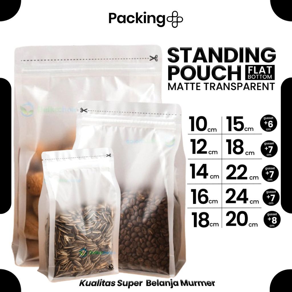 Standing pouch flat bottom ziplock Matte Doff full Matte dove - Matte Transparan
