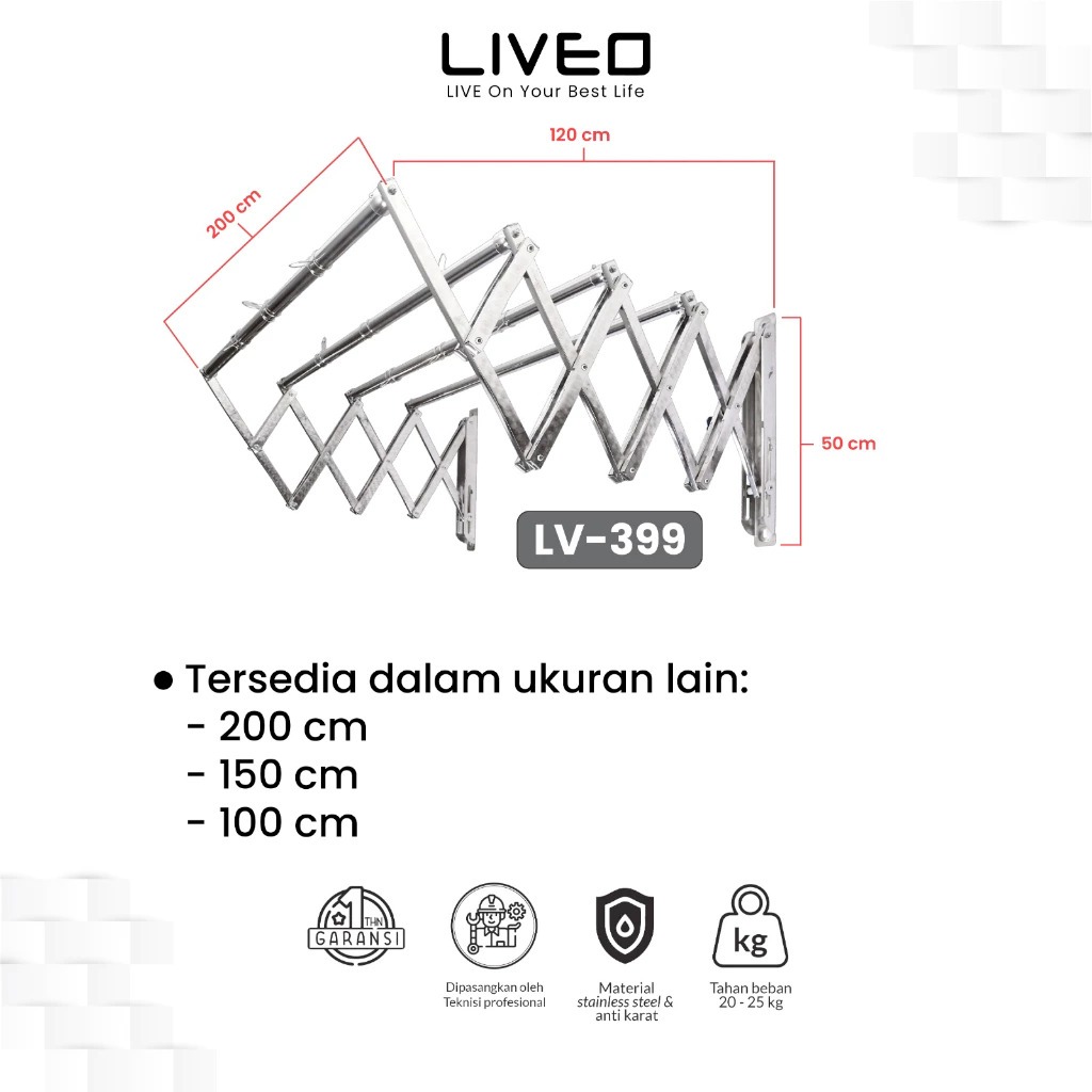 LIVEO Jemuran Dinding Baju Stainless Steel Lipat Gantung Liveo
