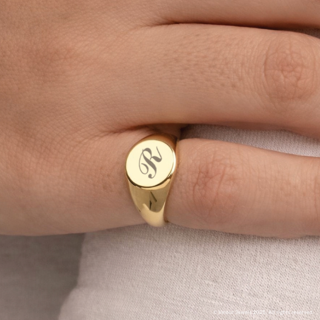 Engrave Me Classic Signet Ring — 18K Gold Plated Silver Stainless Steel Cincin Anti Karat