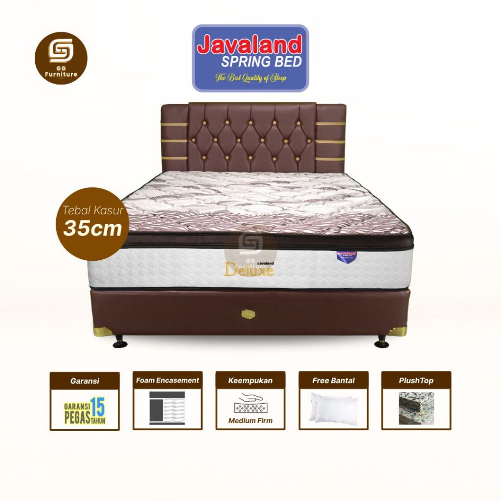 Bed Set Javaland - Deluxe Plushtop Foam Encasement Kasur Matras Dipan Fullset Springbed Premium 180x