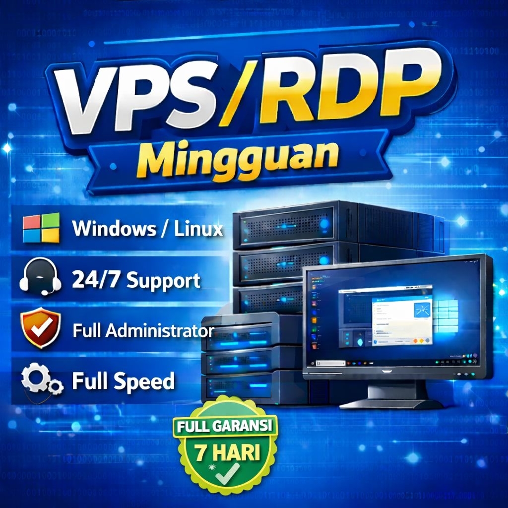VPS/RDP MINGGUAN WINDOWS/LINUX FULL GARANSI 7 HARI