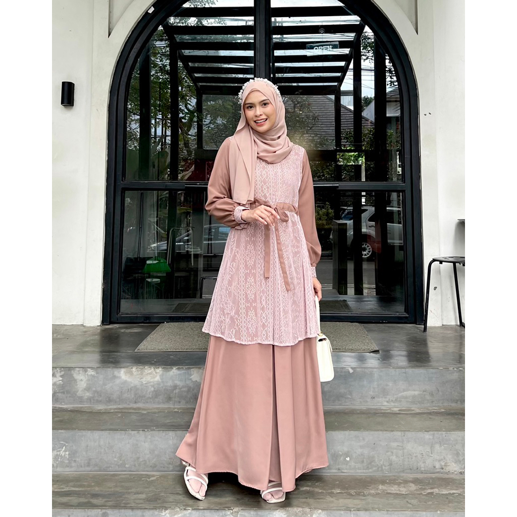 Elmiza - Leoni Dress Bahan Premium Safeena Platinum Mix Brukat Dress Muslimah Terbaru Lebaran Kondangan Adem Elegan Mewah-5
