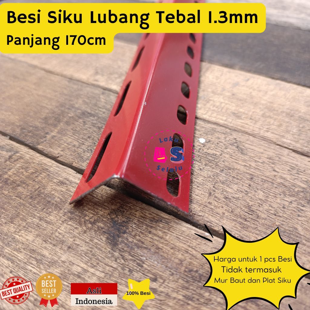 BESI SIKU LUBANG TEBAL 1.3mm BESI SIKU RAK WARNA ABU-ABU UKURAN 170cm / Siku Bolong 1.7 Meter