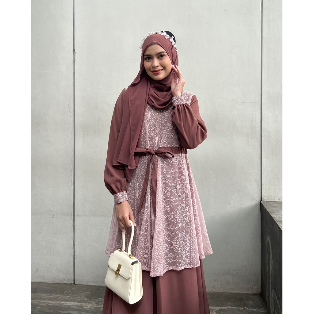 Elmiza - Leoni Dress Bahan Premium Safeena Platinum Mix Brukat Dress Muslimah Terbaru Lebaran Kondangan Adem Elegan Mewah-4