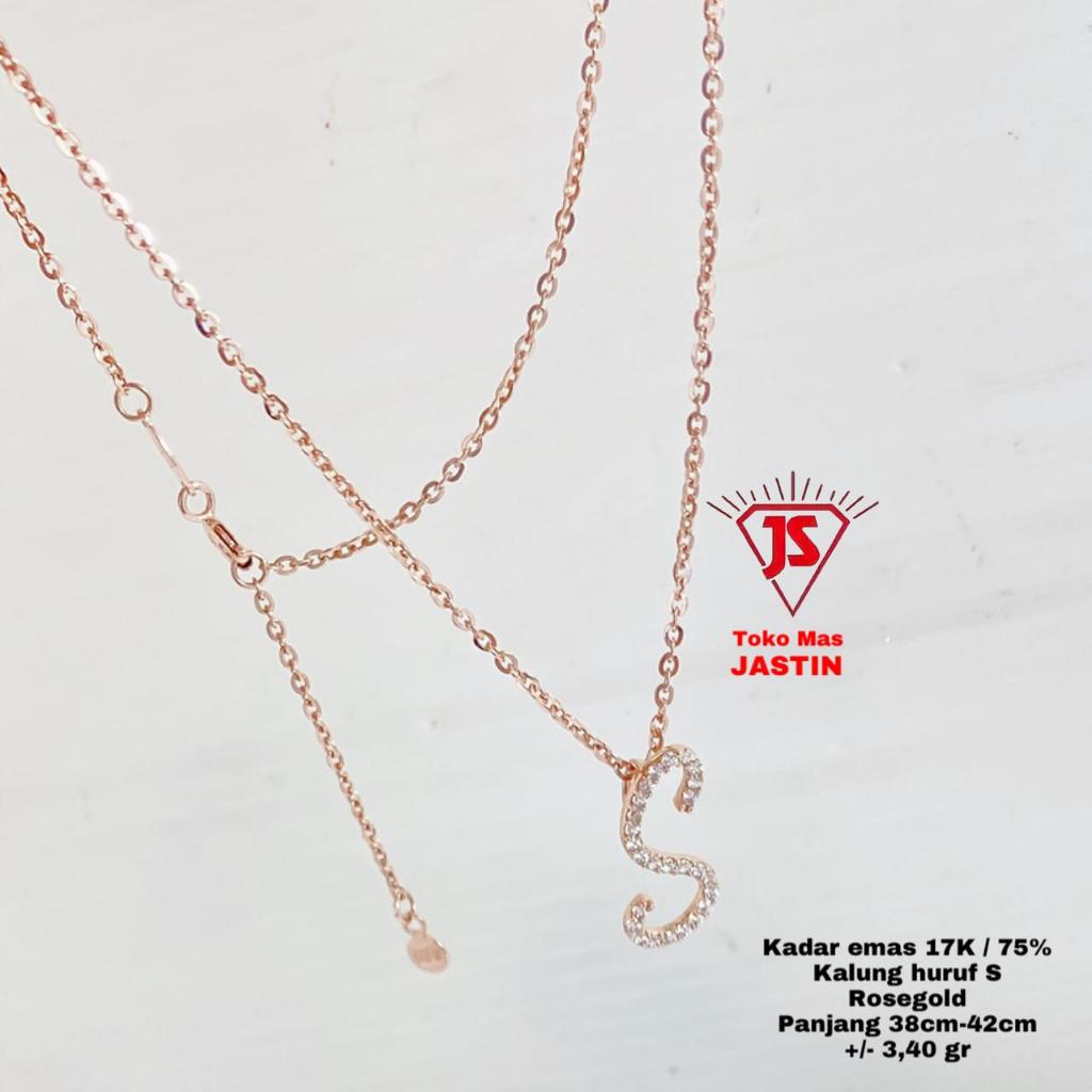 kalung huruf S emas 75% /17k