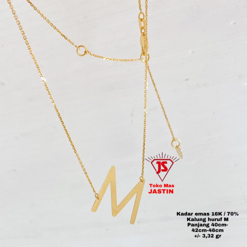 kalung huruf M emas 70%/16k