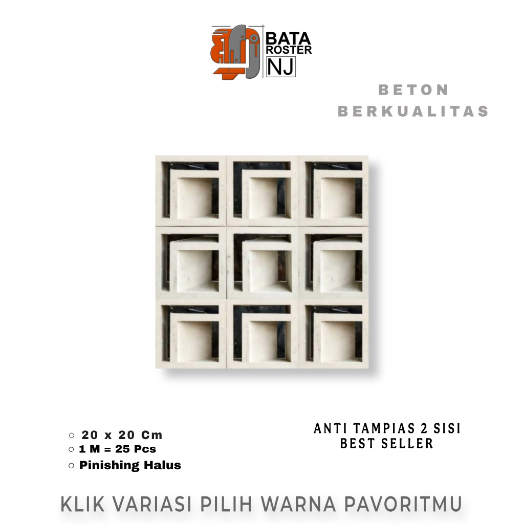 BATA ROSTER NJ - Roster Beton Minimalis - Model Ukuran Sesuai Gambar 20 x 20 | Loster Putih | Ventil