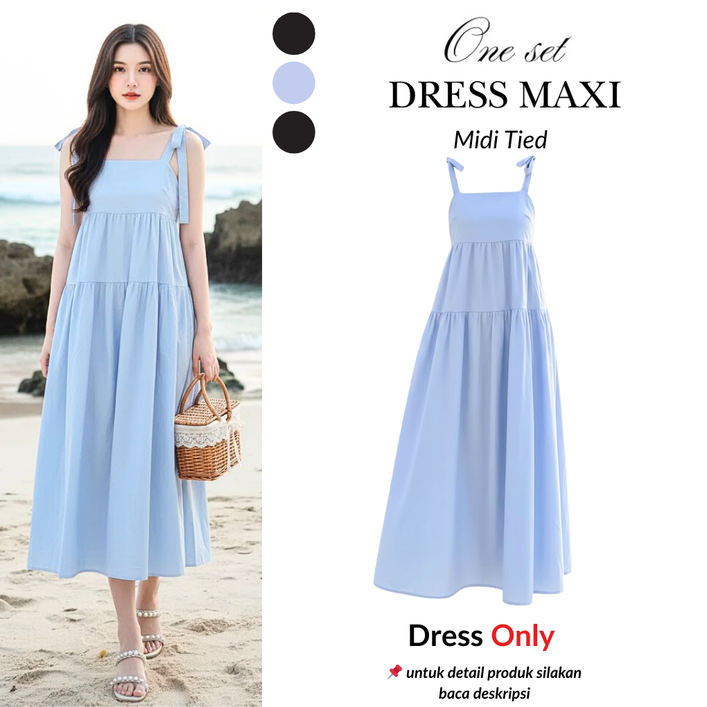 One Set Wanita Kekinian Untuk Ke Pantai - Midi Tied Dress Dress Maxi Wanita Dress Fashion Wanita
