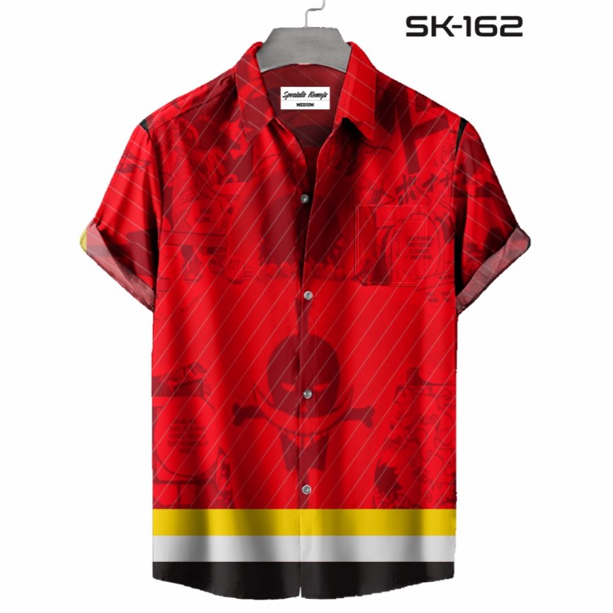 Kemeja Casual Pria Series One Piece Portgas D. Ace SK-162 Baju Anime Full Print Katun Nyaman Lengan 