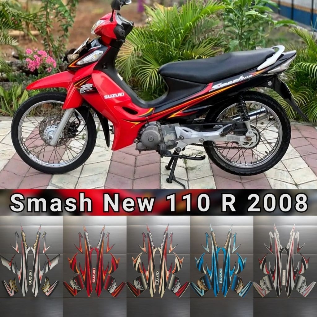 STRIPING STICKER LIST STANDART MOTOR SUZUKI SMASH R 110 NEW 2008 MERAH HITAM BIRU PUTIH