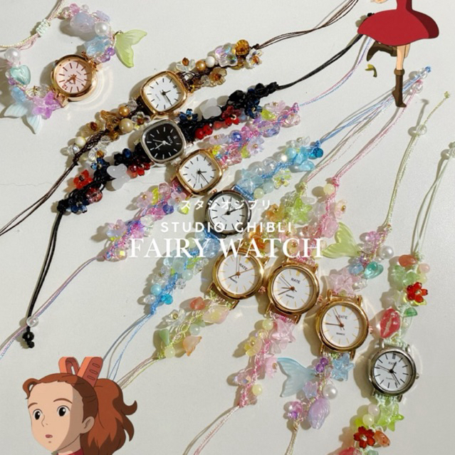 jam tangan fairy serut/jam tangan serut/ edisi ghibli/ jam tangan manik manik