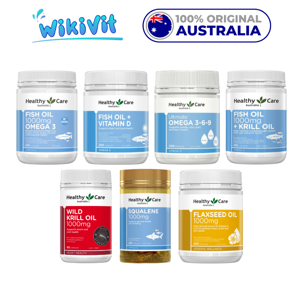 Healthy Care Fish Oil 1000mg 400 Capsules Omega 369 3 6 9 Vitamin D Squalene Odourless 1000 mg Wild 