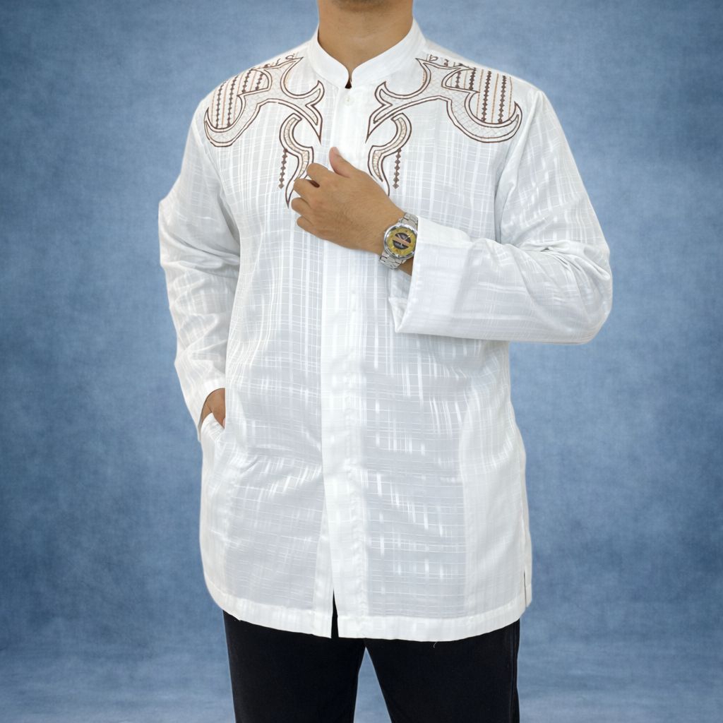 Baju Koko Lengan Panjang Motif Pria Dewasa bahan Semi Sutra