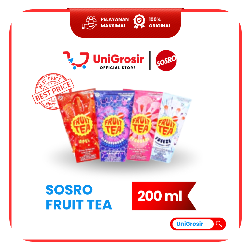 [UniGrosir]  SOSRO FRUIT TEA APPLE BLACKCURRANT STROBERI FREEZE POUCH GENGGAM ~ 200 ml