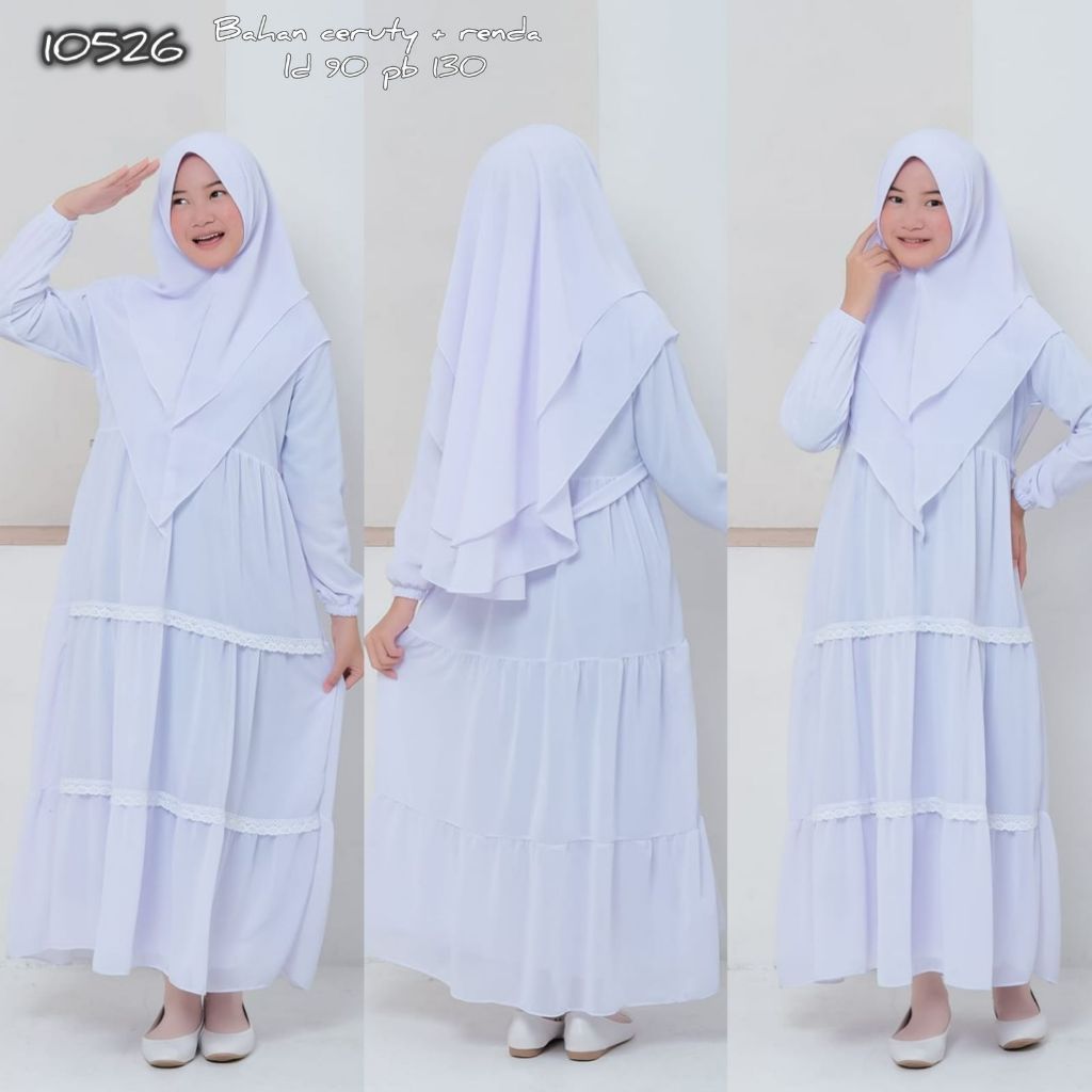 KD 10526 (isi 2) ASYA Syari Jilbab Anak Tanggung Ceruty Renda Polos Premium Putih Lebar Mayung Gamis
