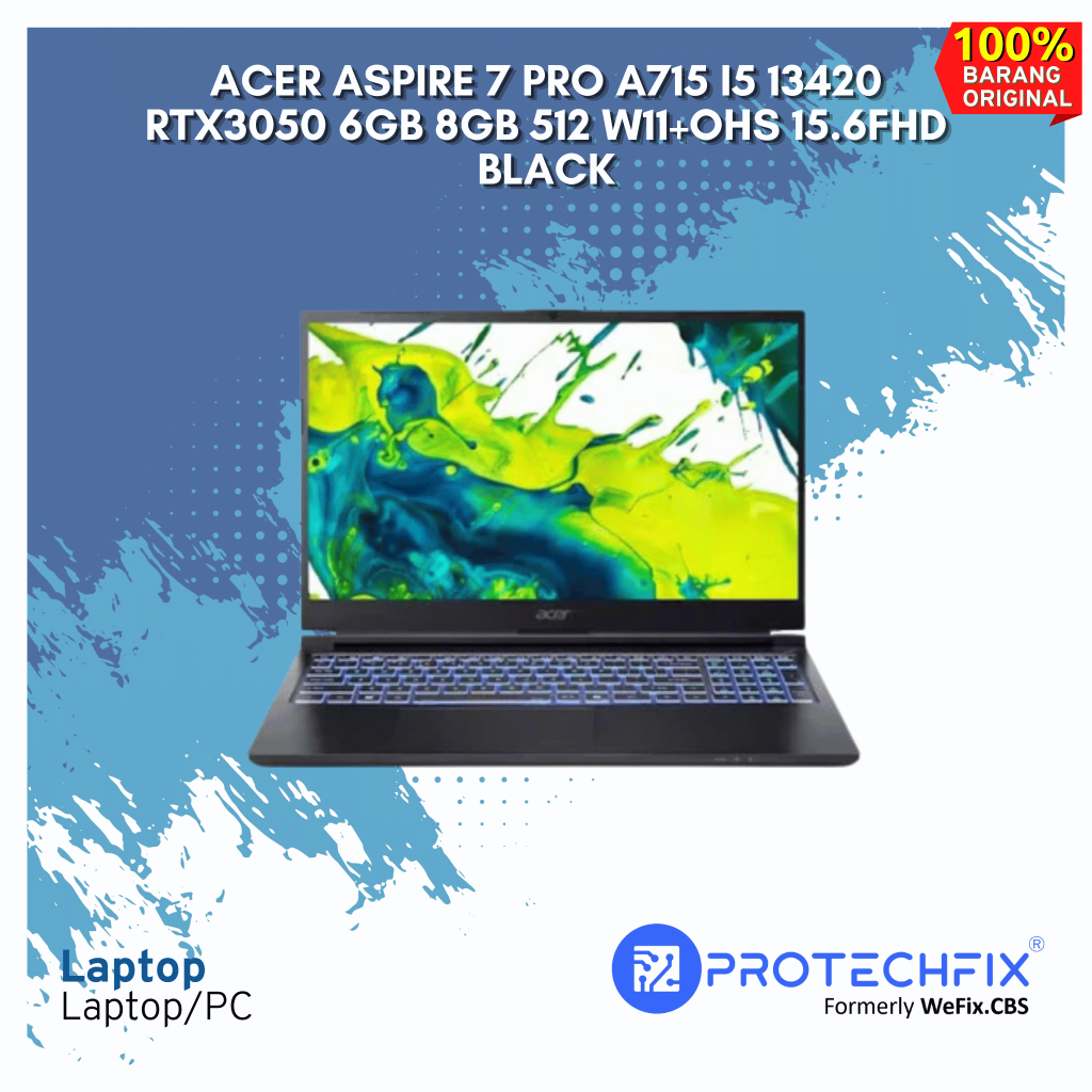 ACER ASPIRE 7 PRO A715 I5 13420 RTX3050 6GB 8GB 512 W11+OHS 15.6FHD BLACK