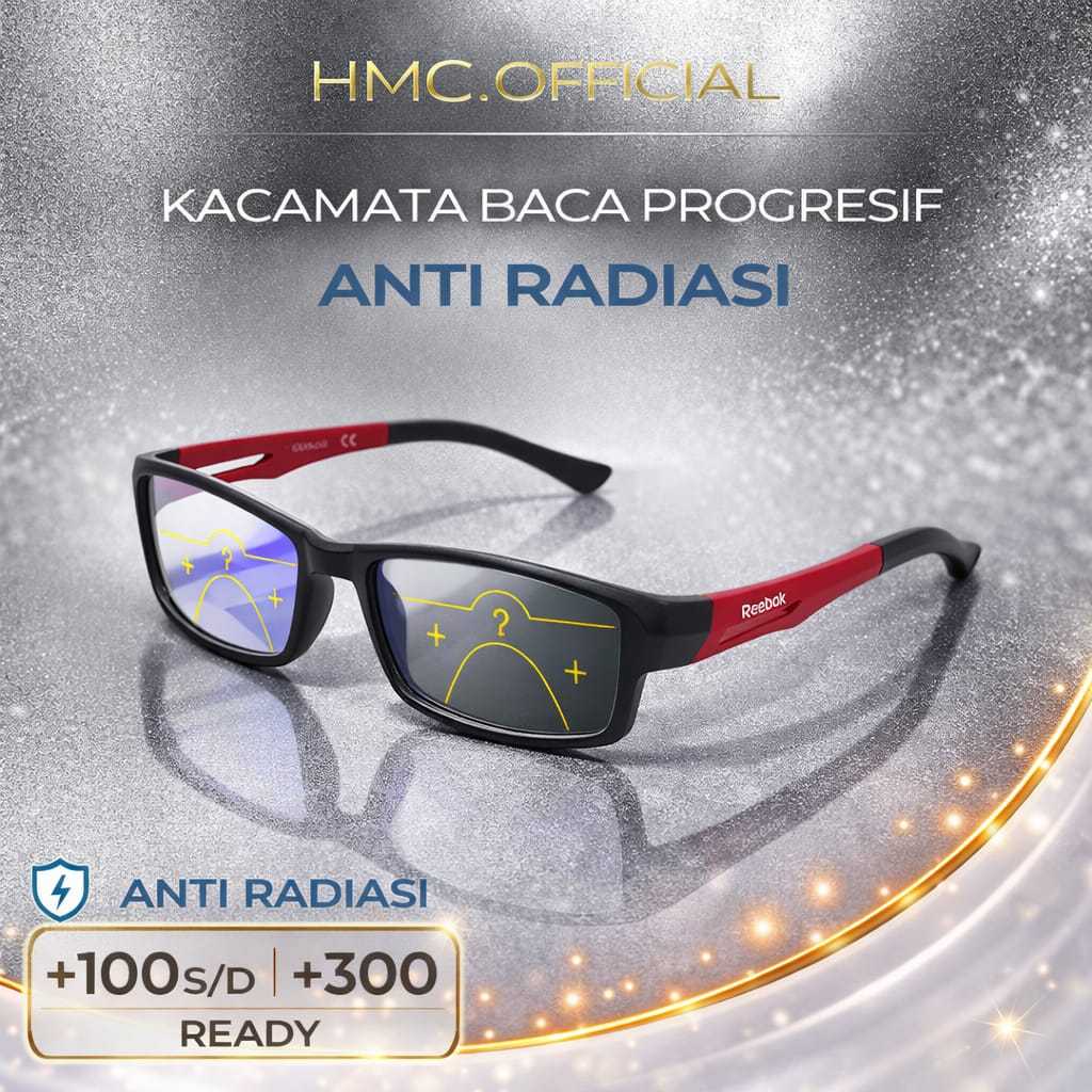 REEBOK Kacamata Baca Plus Pria Sport Anti Radiasi Photocromic Frame Lentur Kaca Mata Pembesar