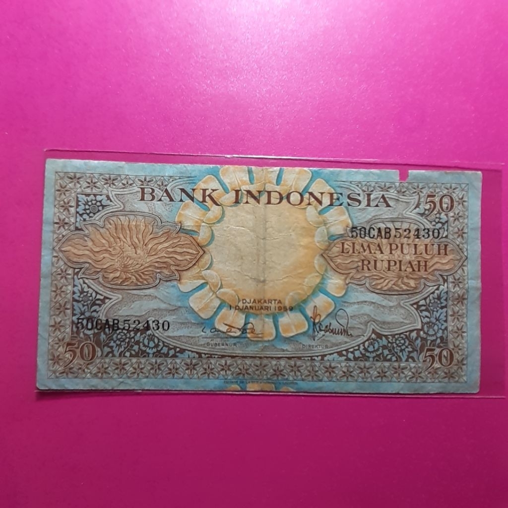uang kuno 50 rupiah bunga 1959