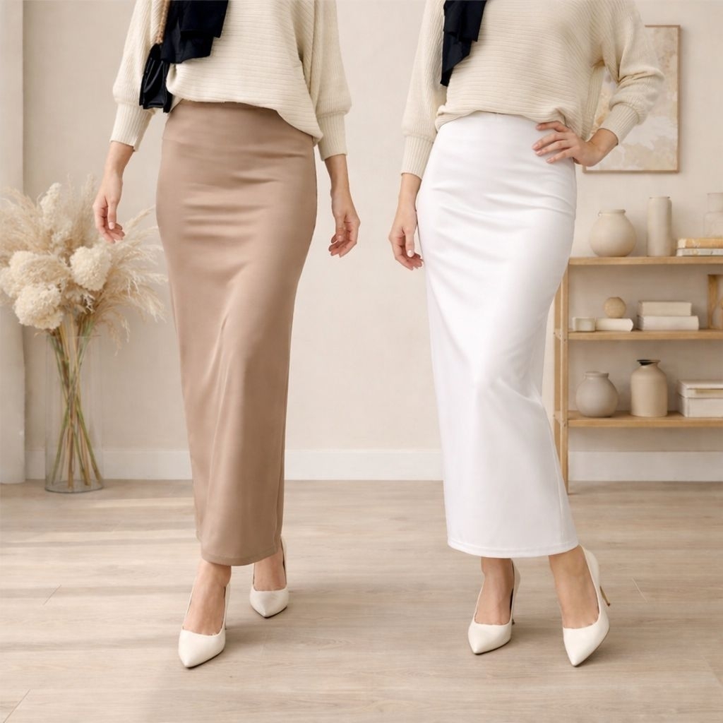 Rok Span Panjang Wanita Scuba Premium - Rok Span Kerja Kantor Wanita Standar Jumbo BB 35-100kg