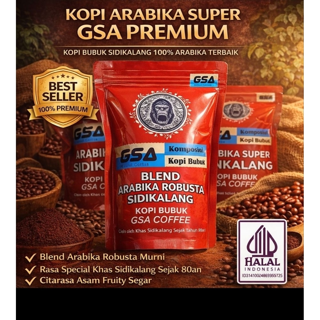Kopi Sidikalang GSA COFFEE 1kg Bubuk Arabica Super Medan Hitam Murah Kiloan Murni