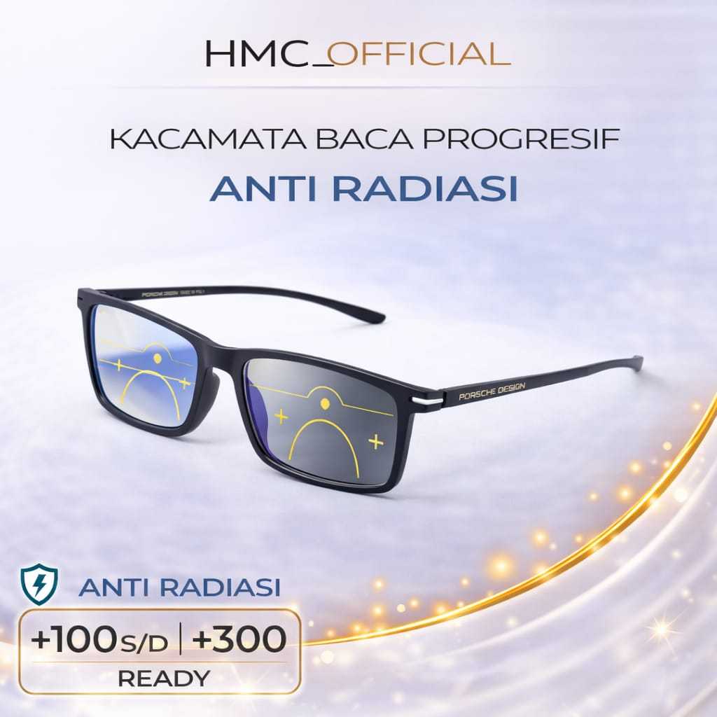 Porsche Design Kacamata Baca Dan Jalan Progresif PHotocromic Pria Kotak Retro Lentur Kaca Mata Plus