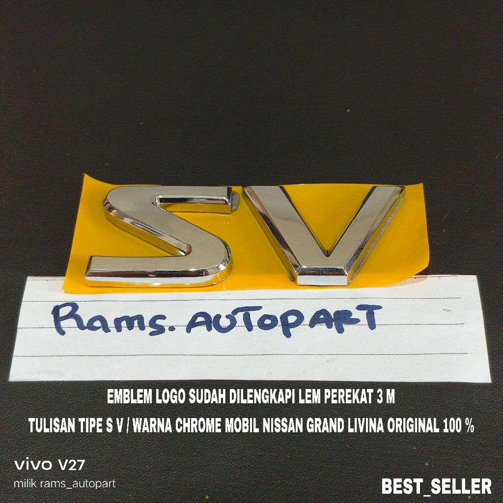 Emblem Logo Tulisan Tipe SV / Mobil Nissan Grand Livina Warna Chrome OriginaL 100 %