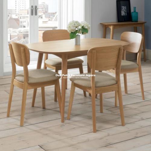 SET MEJA KURSI MAKAN OVAL KAYU JATI