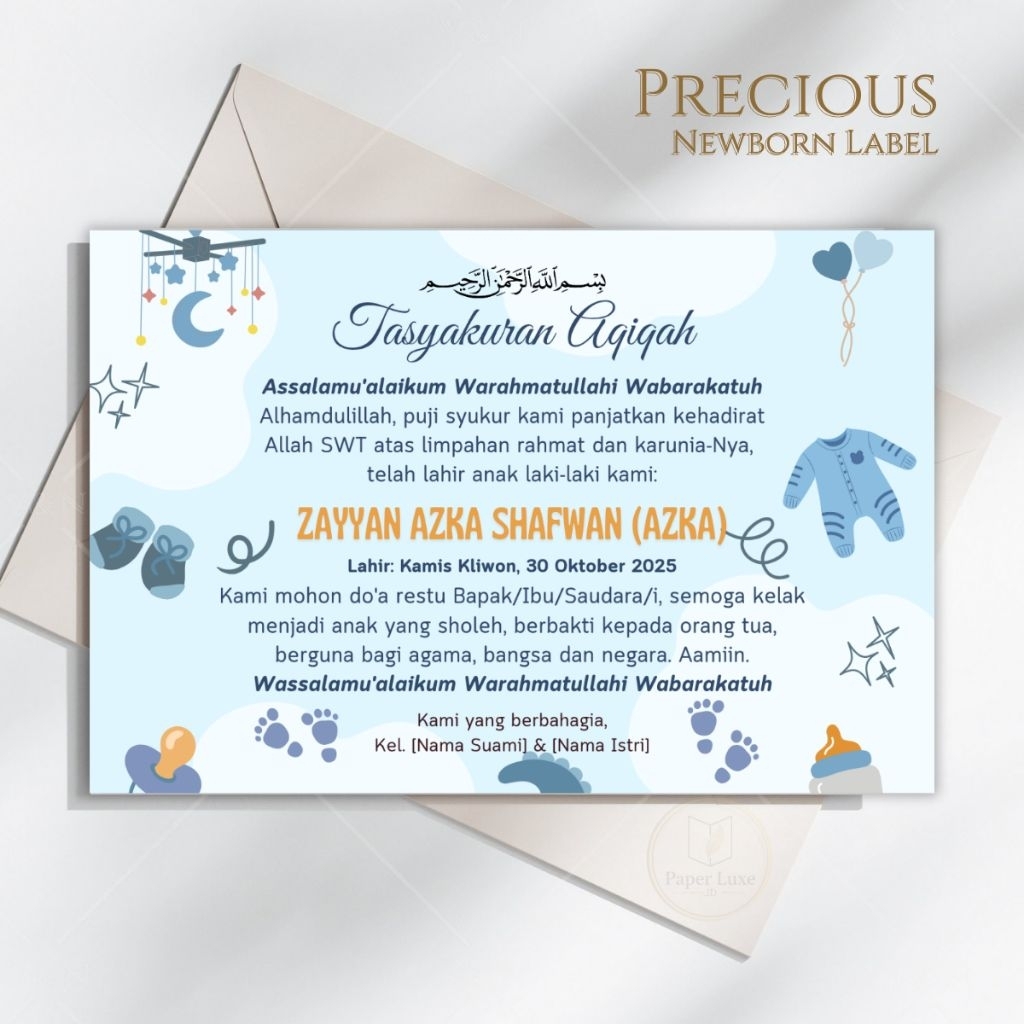 Stiker Label Tasyakuran Kelahiran Bayi Aqiqah Custom Nama Foto - Label Box Nasi Berkat
