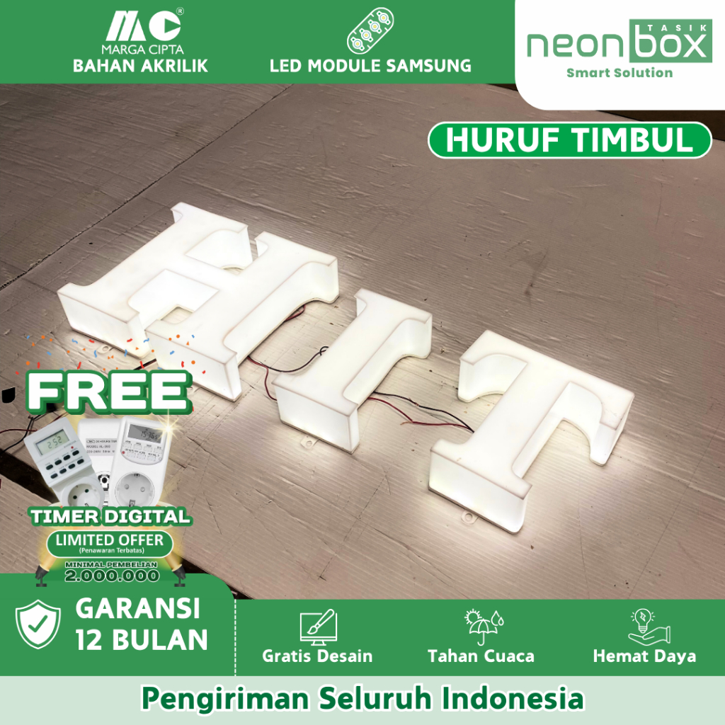Huruf Timbul Ukuran Besar Letter Timbul Led Full Menyala Huruf Timbul Akrilik Outdoor Lampu Tahan Ai