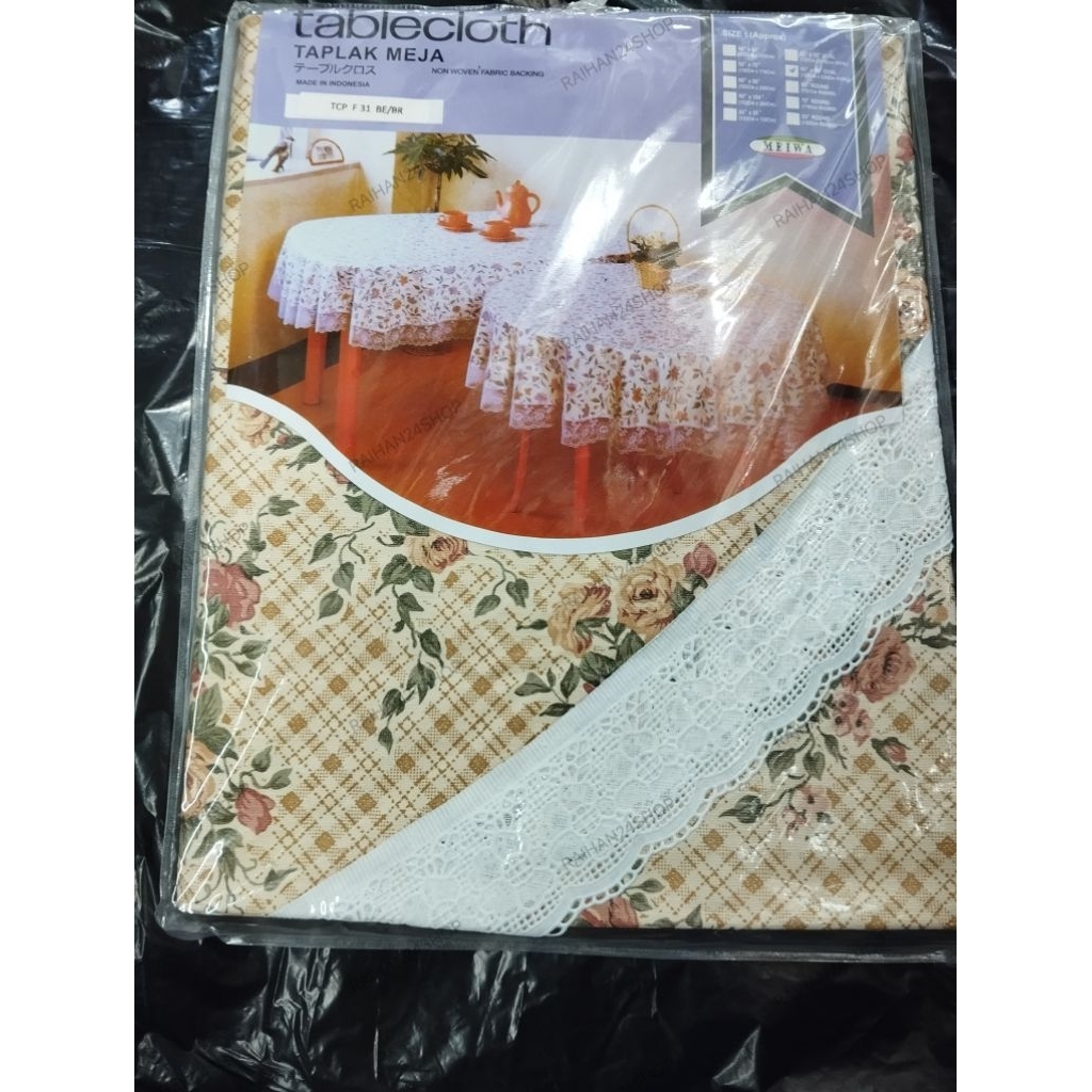 TAPLAK MEJA MAKAN KURSI 6-8 OVAL TAPLAK MEJA MAKAN MEIWA MOTIF TAPLAK MEJA MAKAN OVAL