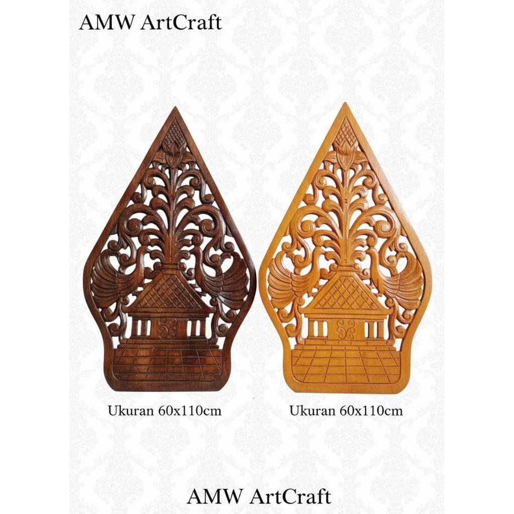 Gunungan Ukir Kayu Jati Natural – Pajangan Dinding Klasik