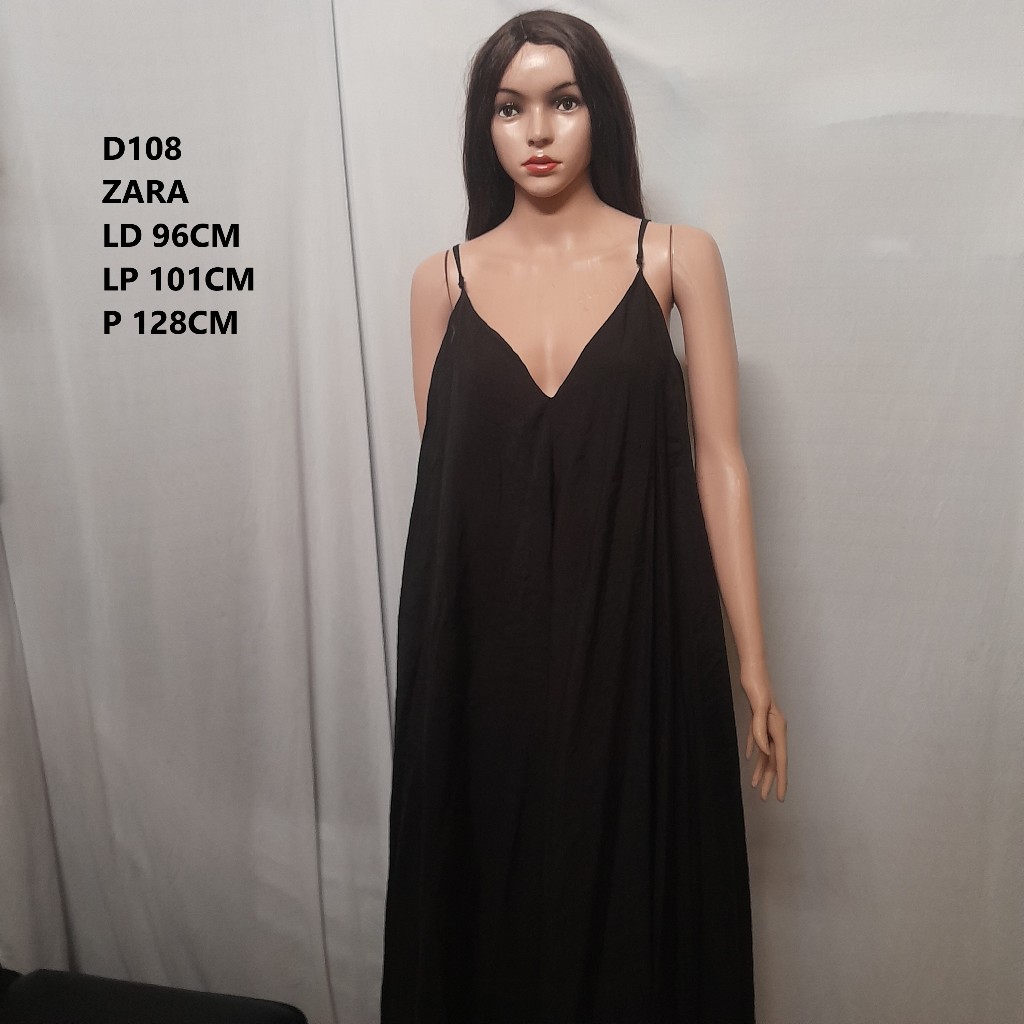 Dress Hitam Zara D108 Original - Long Slip Dress V-Neck Elegan