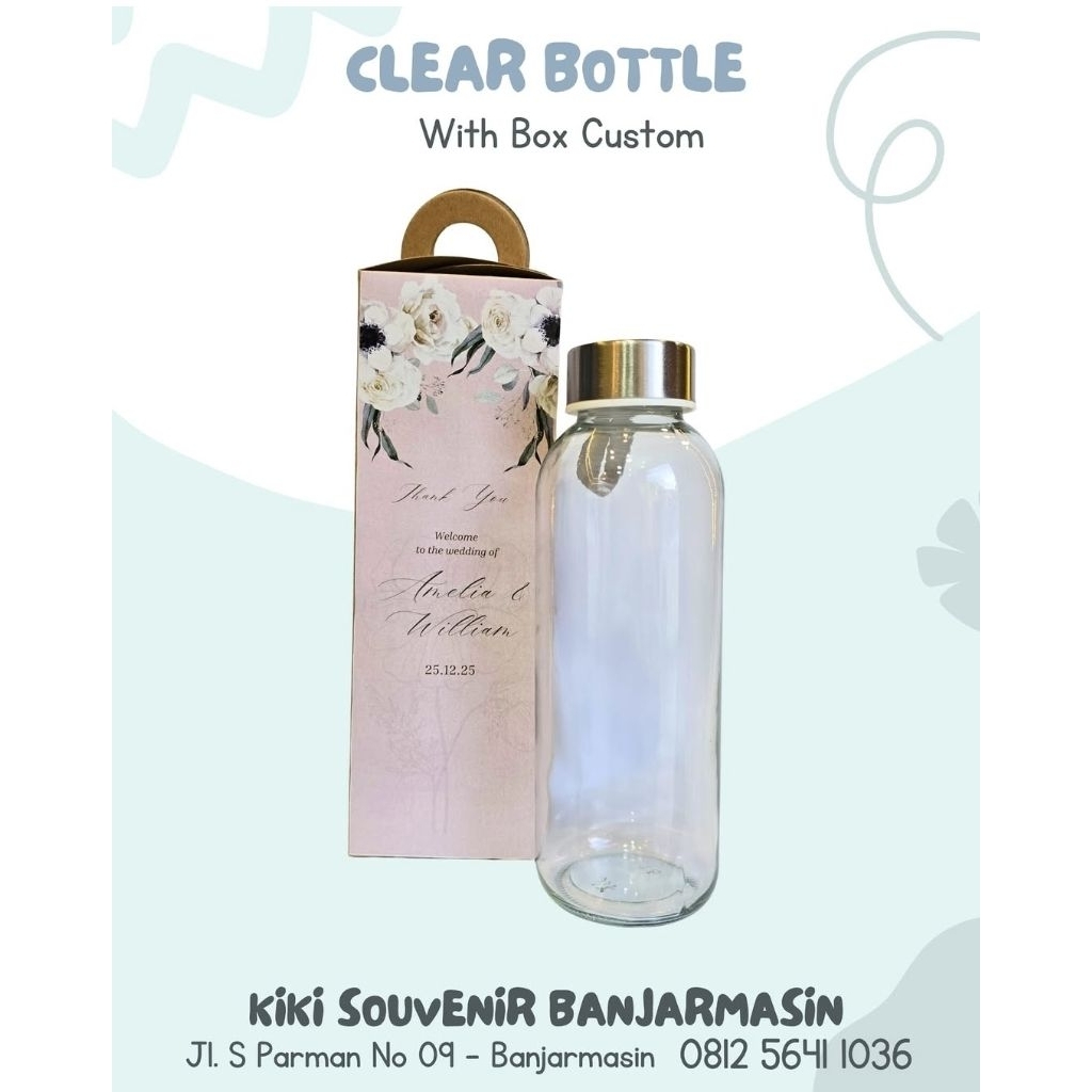 Souvenir pernikahan tumbler botol kaca polos bening