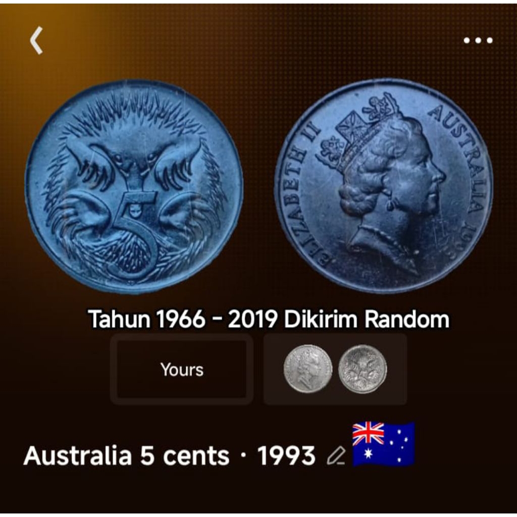 TP2bp TP4zk TP4tb Koin 5 Cent Australia Landak Semut tahun 1966-2019 Koleksi Coin Lama Kuno Jadul An