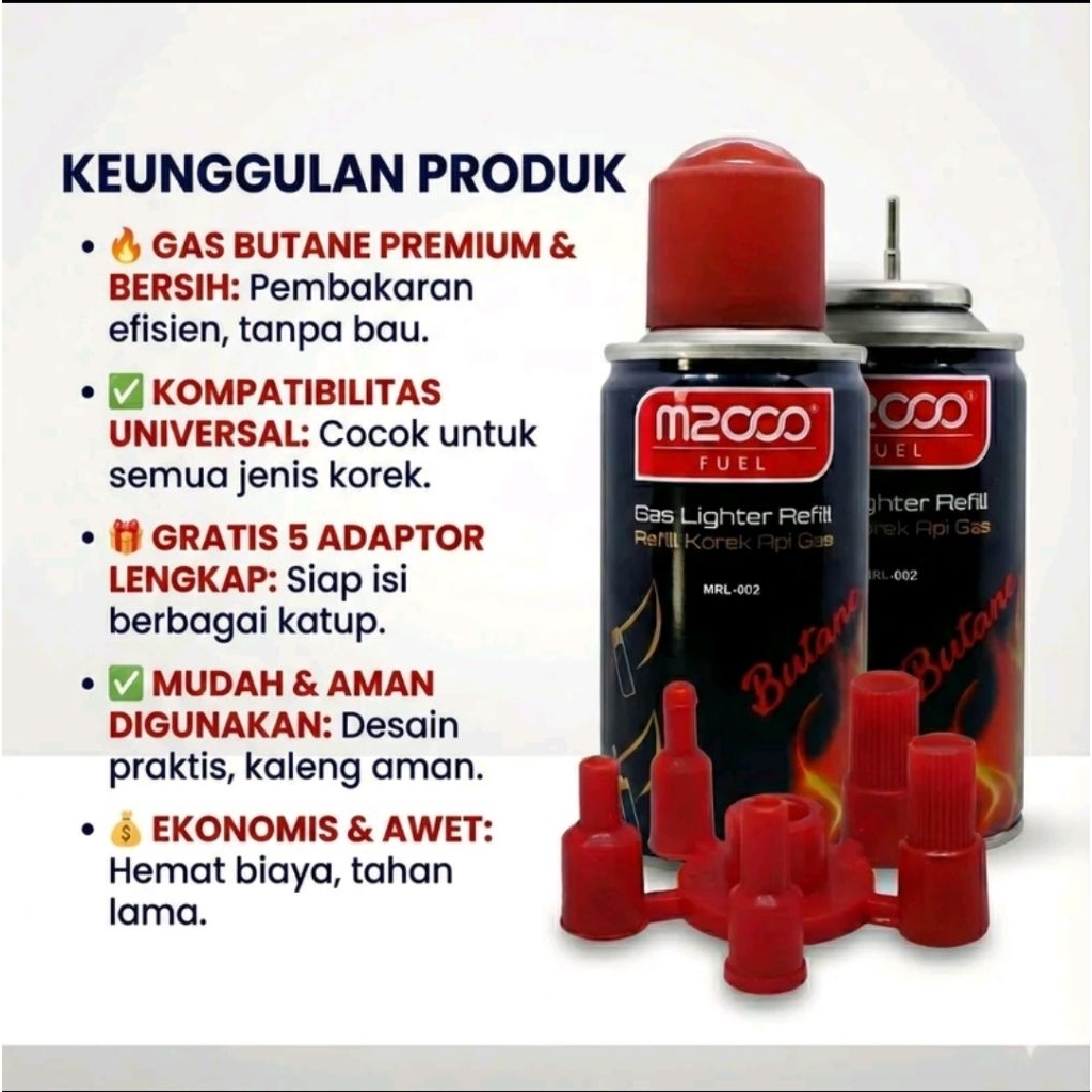 Isi Ulang Korek Gas / Api M2000 80 Gram Free Adaptor
