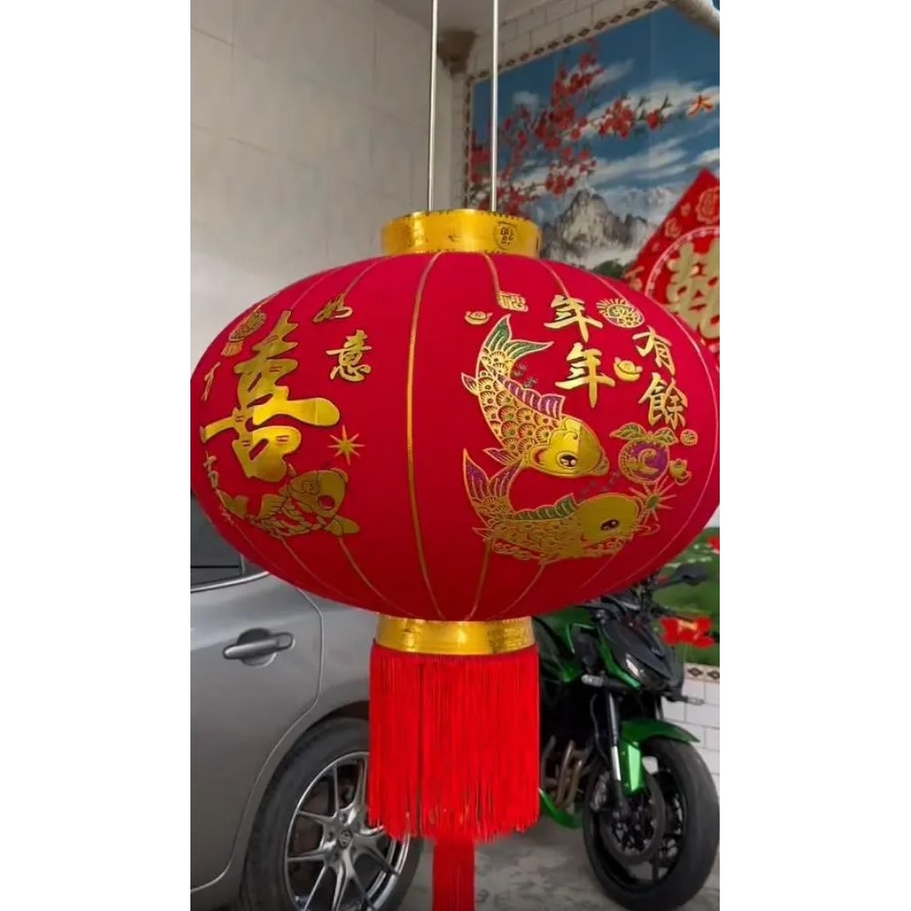 KUALITAS PREMIUM Lampion Besar Hiasan Imlek Lampion Kain Sutra Bludru Lampion Imlek Gantung