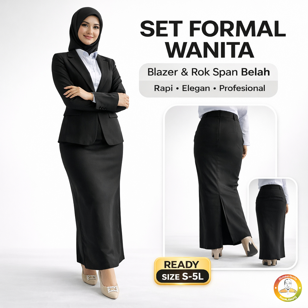 Setelan Jas Blazer Rok Kerja Span Belah Panjang Wanita Stelan Jas Kerja Kantor Cewe Polos Dewasa Ana