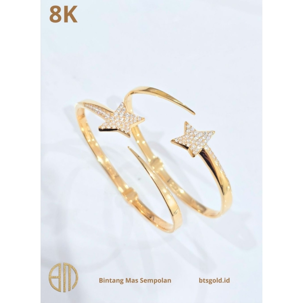 Gelang Bangle Bintang Model Patah Permata Putih Emas Asli